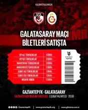 Gaziantep - Galatasaray Maçı Biletleri Satışta! Fiyatlar Belli Oldu