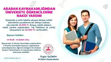 Gaziantep Araban'da Öğrencilere 15 Bin TL'ye Kadar Eğitim Desteği!