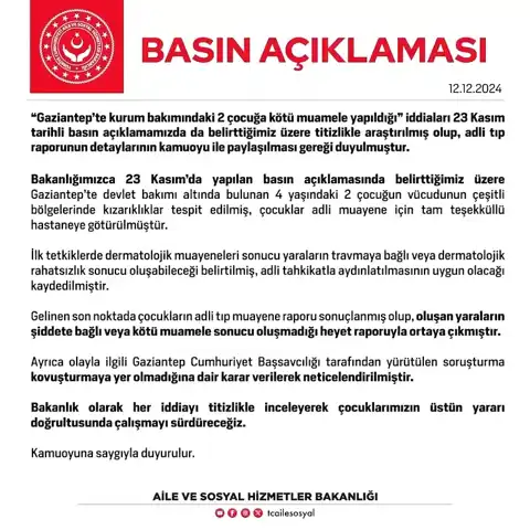 Gaziantep Çocuk İddiası: Kötü Muamele Yok